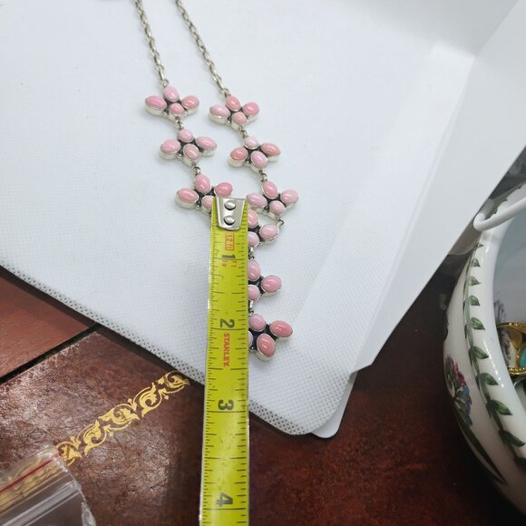 Southwest Cowgirl Pink Conch Shell Cluster Sterling Silver Lariat Necklace - Picture 9 of 9